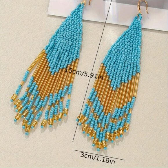 🌺 🌺 🌺LARGE Bohemian Glass Drop Statement Earrings - NEW! - Picture 2 of 2